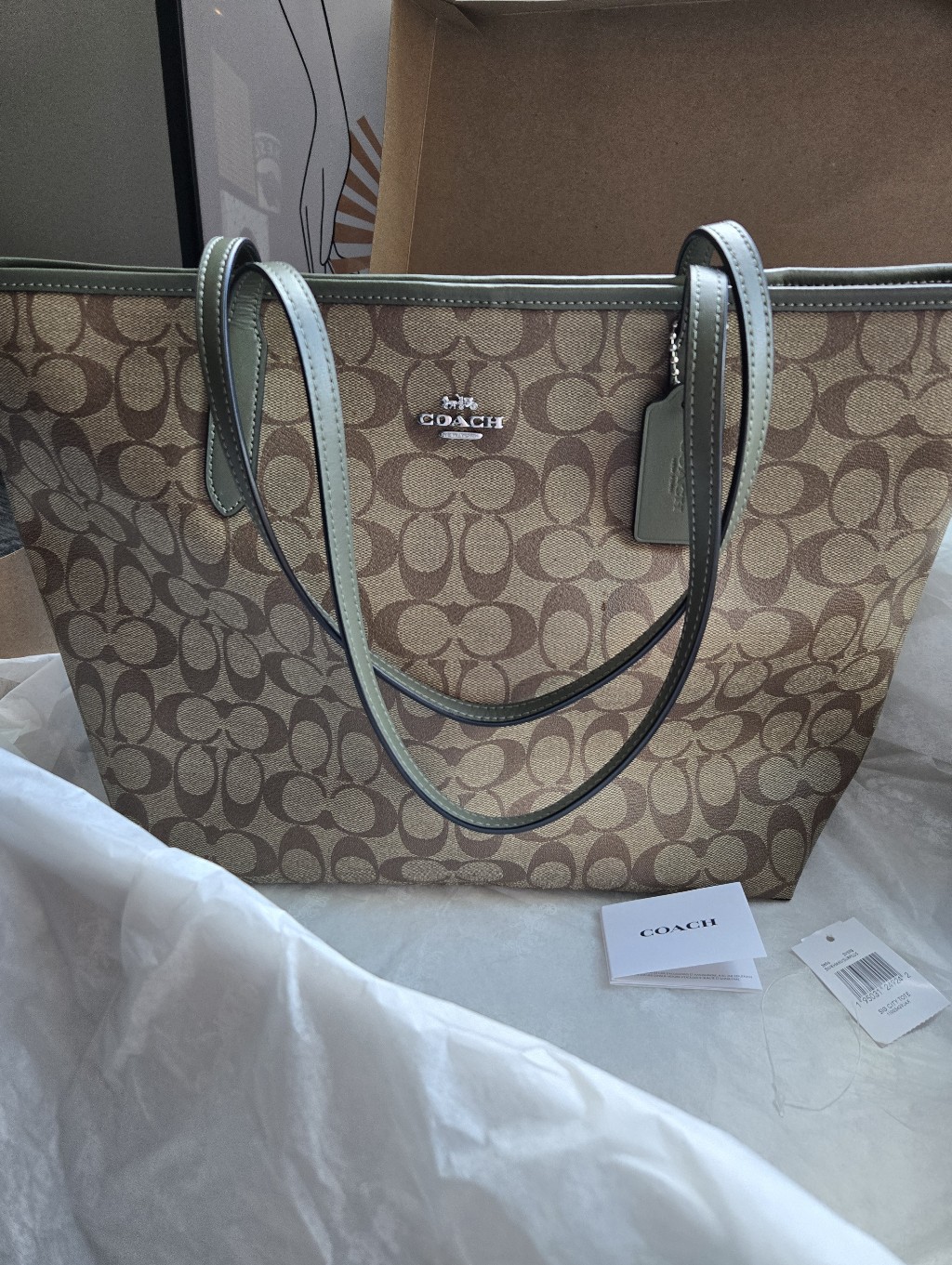 Nwt Coach City Tote Bag In Signature Canvas Khaki Surplus Green 5696 Svstg
